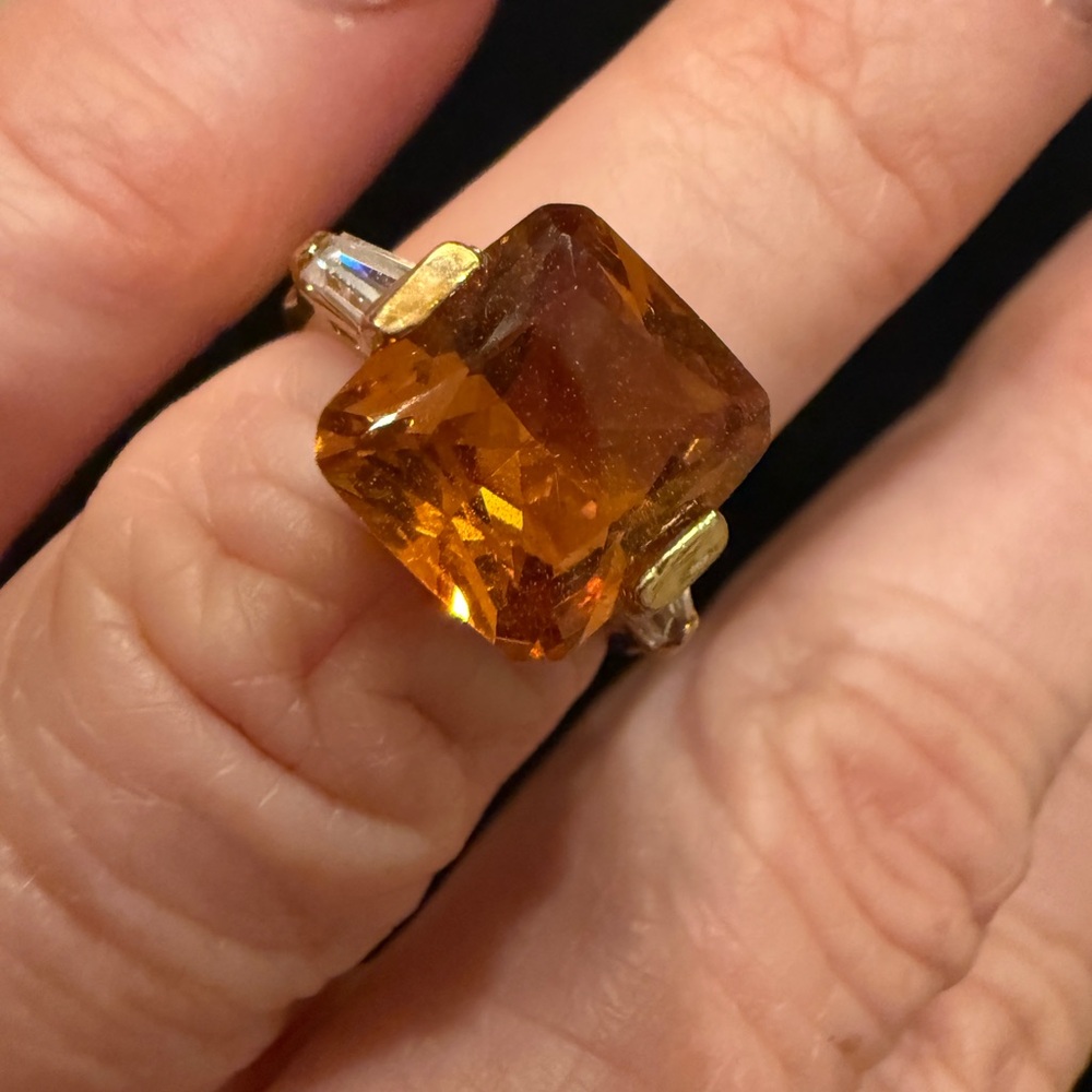 Gold-Setting Amber Square Stone Ring - Women Jewelry
